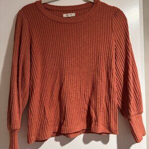 Madewell Brushed Rib Pleated Long Sleeved Top